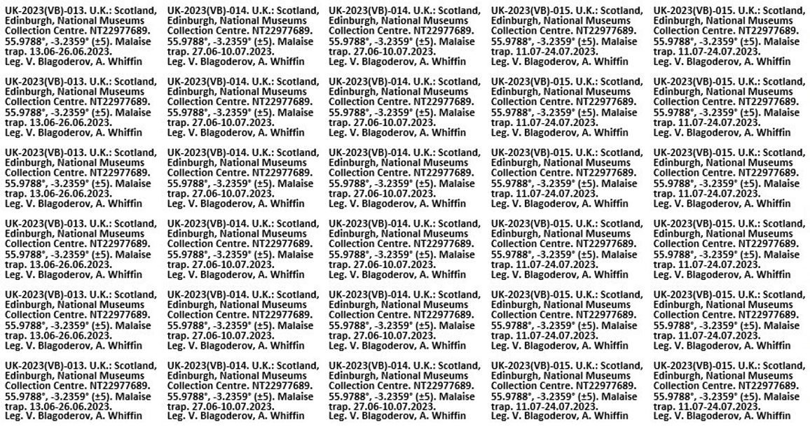 Several examples of printed collecting labels